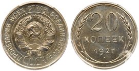 20 Kopecks 1927. 
20 Kopecks 1927. Fed 13п, Y.88. Authenticated and graded by PCGS PR 63. Choice brilliant PROOF