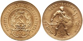 1 Chervonetz (10 Roubles) 1978 (ММД).
 GOLD. Fr 182. Uncirculated