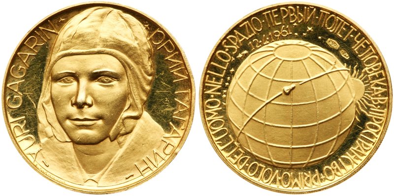 Medal. GOLD (.800). 
22 mm, 6.90 gm. Yuri Gagarin – First Man in Space. Gagarin...