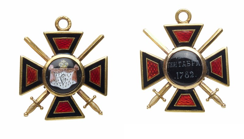 ORDER OF ST. VLADIMIR. Cross. 4th Class. Military Division. Gold and enamels. 25...