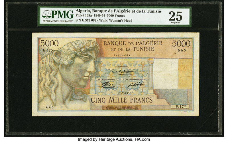 Algeria Banque de l'Algerie et de la Tunisie 5000 Francs 25.5.1950 Pick 109a PMG...