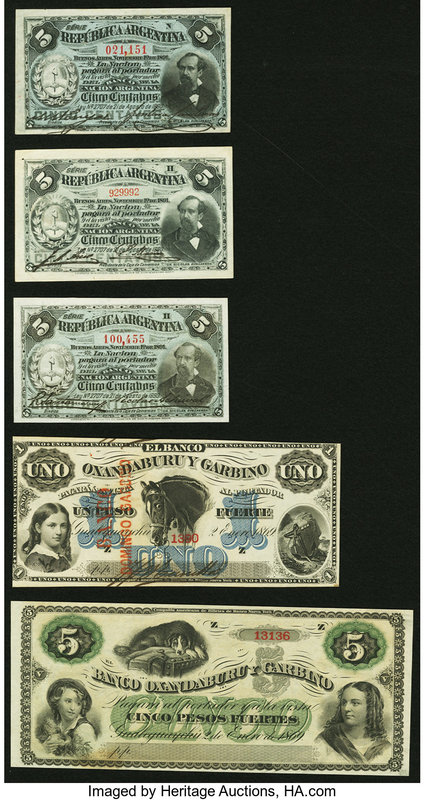A Quintet of Earlier Issues from Argentina. About Uncirculated or Better. 

HID0...