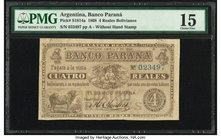 Argentina Banco Parana 4 Reales Bolivianos 1.4.1868 Pick S1814a PMG Choice Fine 15. 

HID09801242017