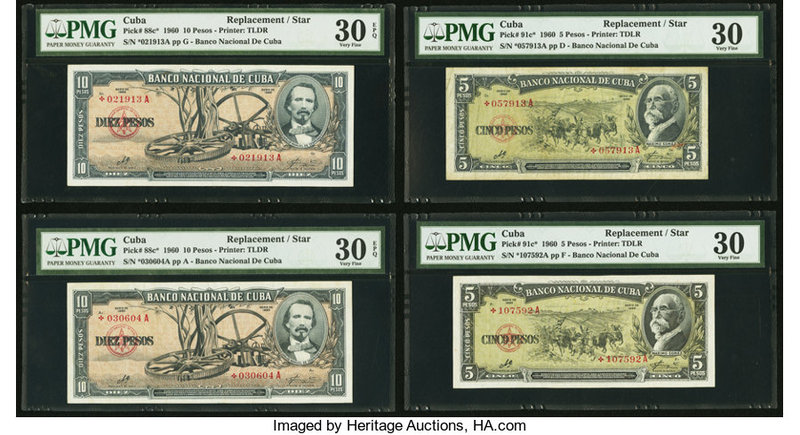 Cuba Banco Nacional de Cuba 10 Pesos 1960 Pick 88c* Two Replacement PMG Very Fin...