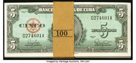 Cuba Banco Nacional de Cuba 5 Pesos 1960 Pick 92a Pack of 100 Consecutive Notes Crisp Uncirculated. 

HID09801242017