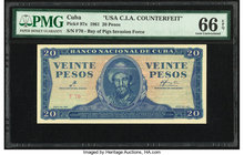 Cuba Banco Nacional de Cuba 20 Pesos 1961 Pick 97x C.I.A. Counterfeit PMG Gem Uncirculated 66 EPQ. 

HID09801242017