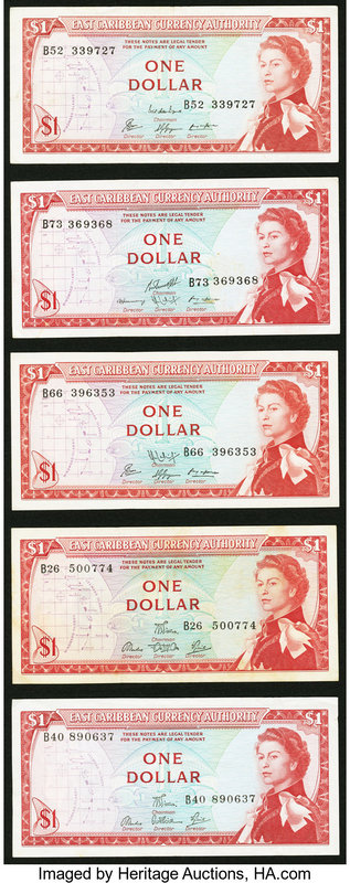 A Quintet of 1 Dollar Issues from the East Caribbean States. Very Fine or Better...