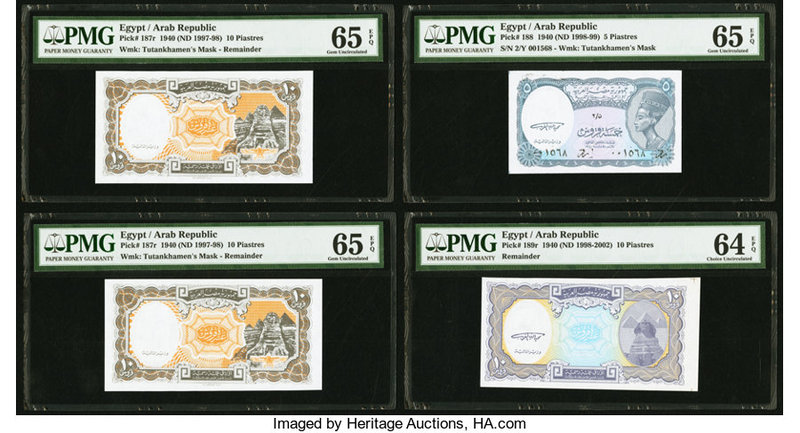 Egypt Arab Republic PMG Graded Lot of 4 Examples. 10 Piastres 1940 (ND 1997-98) ...