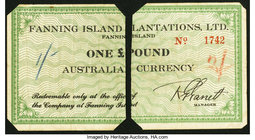 Fanning Island Fanning Island Plantation £1 ND (1942) Schwan-Boling 1541b Fine. Note cut in half and corners clipped off.

HID09801242017