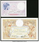 France Banque de France 5; 100 Francs 31.1.1927; 2.2.1939 Pick 72d; 86b Two Examples Extremely Fine-About Uncirculated. 

HID09801242017