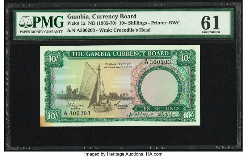 Gambia Gambia Currency Board 10 Shillings ND (1965-70) Pick 1a PMG Uncirculated ...