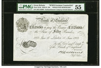 Great Britain Bank of England 50 Pounds 6.15.1933 Pick 331B "Operation Bernhard" Counterfeit PMG About Uncirculated 55. Partial paper maker's notch; m...