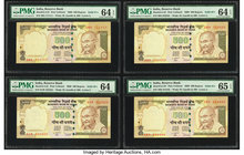 India Reserve Bank of India 500 Rupees 2009 Pick UNL Seven Solid Serial Number Examples PMG Choice Uncirculated 64 EPQ (2);Choice Uncirculated 64 (4);...