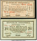 Indonesia Republic Regionals 1; 2 1/2 Rupiah 15.9.1947 Pick S282; S283 About Uncirculated or Better. 

HID09801242017