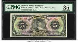 Mexico Banco de Mexico 5 Pesos 1.4.1936 Pick 29 PMG Choice Very Fine 35. Spindle hole is mentioned. 

HID09801242017