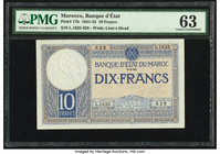 Morocco Banque d'Etat du Maroc 10 Francs 6.3.1941 Pick 17b PMG Choice Uncirculated 63. Minor stains are mentioned. 

HID09801242017