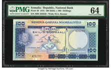 Somalia Bankiga Qaranka Soomaaliyeed 100 Shilin = 100 Shillings 1975 Pick 20 PMG Choice Uncirculated 64. Pinhole is mentioned. 

HID09801242017