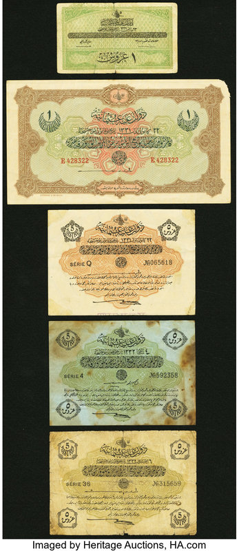 Turkey State Notes of the Ministry of Finance 5 Piastres L. 1331 Pick 79a; 1 Liv...