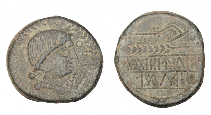 OBULCO. As (de 10 monedas en libra). A/ Cabeza femenina a dcha, delante ly. Int....