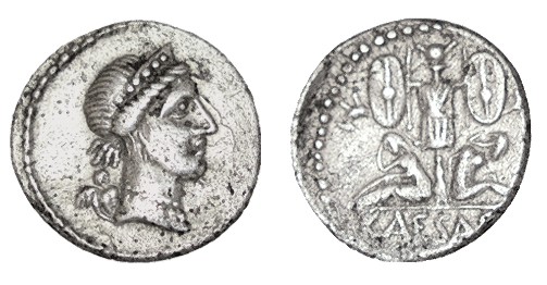 JULIO CESAR (Fam. JULIA). Galia. A/ Cabeza de Venus a dcha; detrás Cupido. R/ Tr...