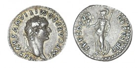 DOMICIANO. Denario. R/ Minerva a izq. con lanza, Victoria en su mano dcha. y a sus pies escudo. Ly.: TRP COS VII DES VIII PP. SII-564. 3,41 g. EBC-