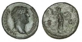 ADRIANO. As. R/ Palas a dcha. con escudo y lanza. Ly.: SC. HC-1360, SM no cita. Pát. verde oscuro. 11,27 g. EBC/EBC-