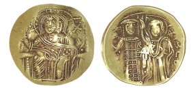 JUAN III. Hyperpyron. Imperio de Nicea (Magnesia). R/ La Virgen coronando a Juan III. SB-2073. Ligera doble acuñación en anv. 4,30 g. MBC