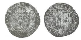 ENRIQUE IV. Cuartillo. A/ Cetro a dcha. del busto. R/ M coronada debajo de castillo. ABM-748.6. 3,35 g. MUY ESCASA BC+