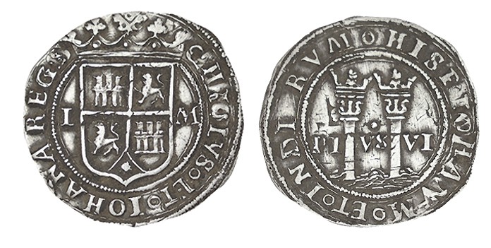 1 REAL. México. L a izq. e escudo cuartelado y M a dcha. XC-143 (Vte. por ley. d...