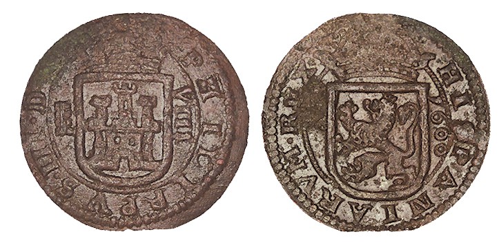 8 MARAVEDÍS. Segovia. 1600. Acueducto de tres arcos de un piso a izq. del castil...