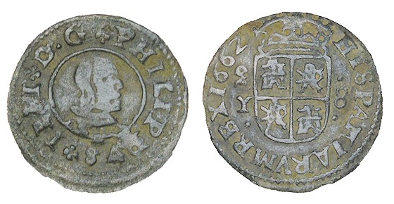 8 MARAVEDÍS. Madrid. 1662-Y. Valor en número arábigo. Retrato propio de la ceca ...