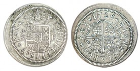 1 REAL. Segovia 1728/7-F. XC-1694 (Vte. por sobrefecha). 2,88 g. Flan grande. RARA. EBC