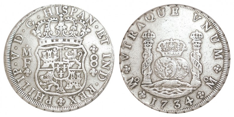 8 REALES. México. 1734-MF. XC-778. 26,90 g. EXCASA. MBC