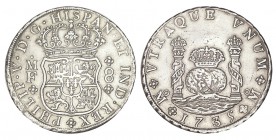 8 REALES. México. 1735-MF. XC-779. Raya en anv. 26,76 g. (EBC-)
