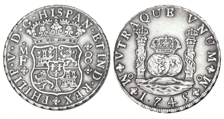 8 REALES. México. 1745-MF. XC-798. 27,00 g. EBC-