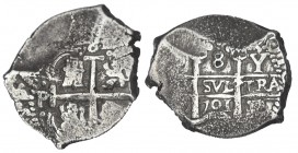 8 REALES. Potosí. 1701-Y. XC-861. Paoletti-336. 27,68 g. RARA. Buen ejemplar para este tipo. (BC+/MBC-)