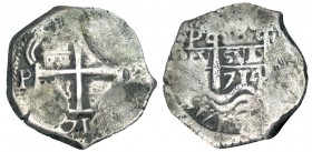 8 REALES. Potosí. 1714-Y. XC-874. Curiosamente se le aprecian las tres fechas. 26,01 g. ESCASA. (MBC-)