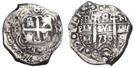 8 REALES. Potosí. 1730 - M. XC- 887. Ligero doble golpe del cuño. Buen ejemplar para este tipo. 26,83 g. (EBC)