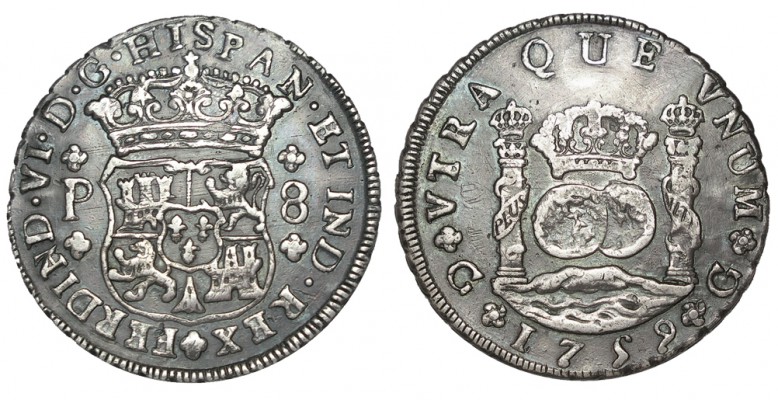 8 REALES Guatemala. 1759 - P. Agujero expertamente tapado. XC- 294. 26,55 g. RAR...