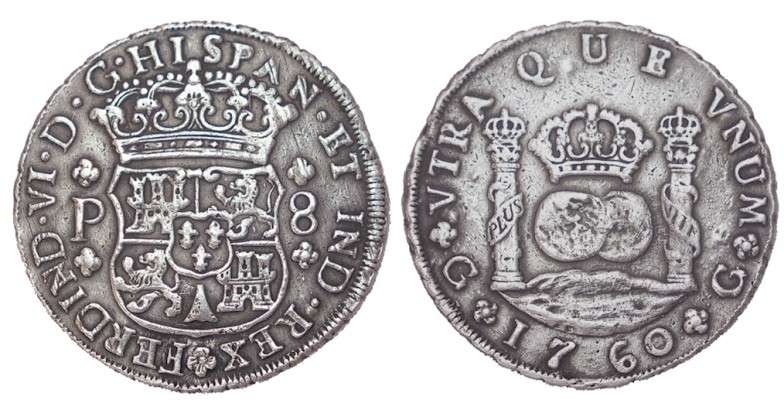 8 REALES. Guatemala. 1760-P. XC-295. Anv. Con roseta ligéramente retocada 6h, ta...