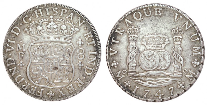 8 REALES. México. 1747-MF. XC-321. EXCASA. 26,93 g. MBC+