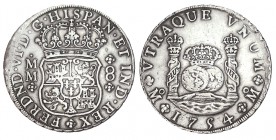 8 REALES. México. 1754-MM. Corona imperial y real. XC-337. 26,95 g. MBC/MBC+