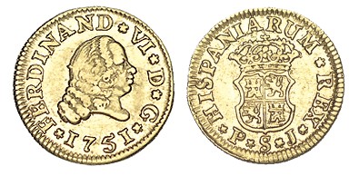 1/2 ESCUDO. Sevilla. 1751-PJ. XC-264. 1,77 g. ESCASA. EBC-