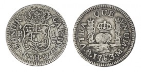 1 REAL. México. 1763/2-M. XC-1543 (Vte.). 3,32 g. MBC