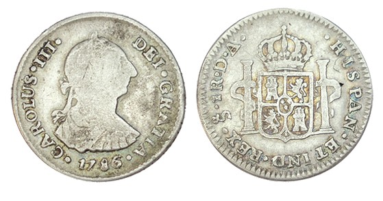 1 REAL. Santiago 1786/5-DA. XC-1644. 3,21 g. RARA. BC+