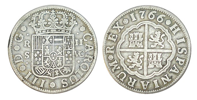 2 REALES. Sevilla 1766-VC. XC-1438. 5,41 g. MUY ESCASA. MBC