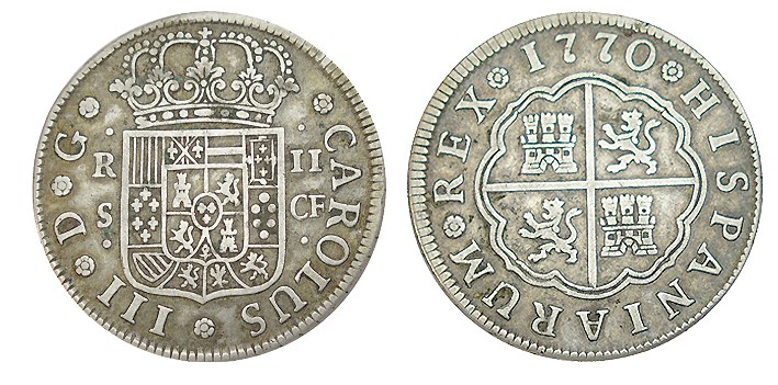 2 REALES. Sevilla 1770-CF. XC-1440. 5,71 g. MBC+