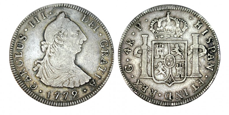 4 REALES. Guatemala G 1772-P. XC-1055. 13,24 g. Buen ejemplar para este tipo. RA...