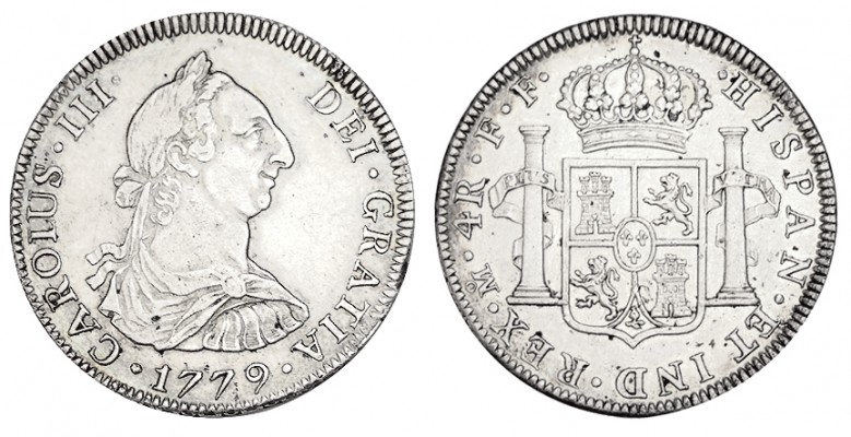 4 REALES. México 1779-FF. XC-1141. 13,47 g. MUY ESCASA. MBC+