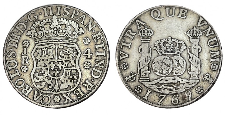 4 REALES. Potosí. 1769-JR. XC-1170. 13,14 g. MUY ESCASA. MBC+